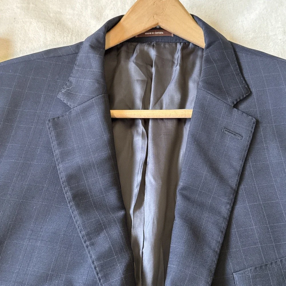 Peter Millar Crown Crafted Custom Men's Suit 44L Pants 40x31 Navy Wool Plaid